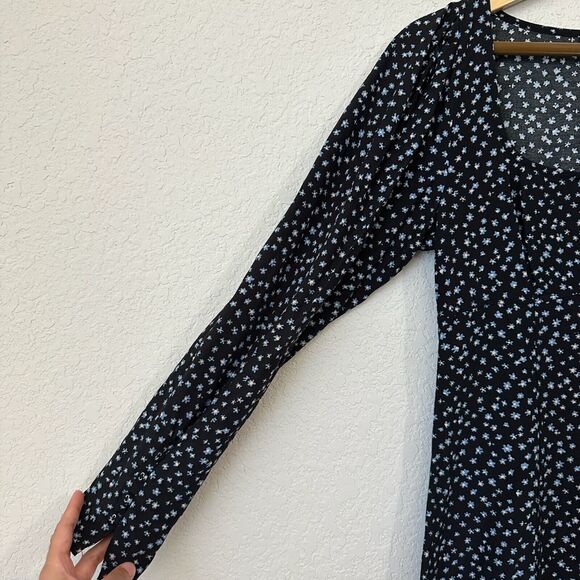 MADEWELL Seamed Long Sleeve Mini Dress in True Black Ditsy Floral - Picture 5 of 15